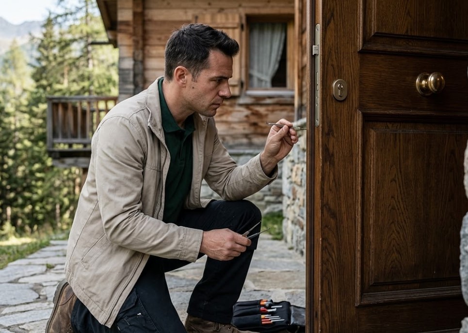 Cerrajero abriendo puerta de chalet en Cumbres Verdes